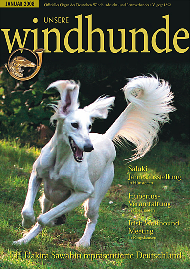 Cover der Zeitschrift "Unsere Windhunde", Januar 2008 mit CH Dakira Sawahin, Copyright D.Hintzenberg-Freisleben
