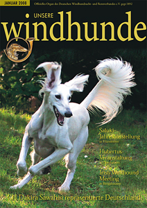 CH Dakira Sawahin, Cover der Zeitschrift "Unsere Windhunde",Januar 2008, Foto: D.Hintzenberg-Freisleben